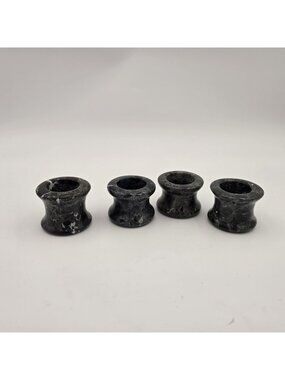 Set Of 4 Handcrafted Marble Napkin Rings Vintage Black Gray White Unique Pattern